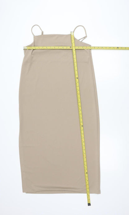 H&M Women’s Beige Size 12 Polyester Midi Slip Dress