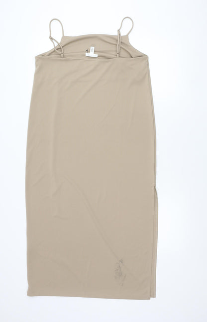H&M Women’s Beige Size 12 Polyester Midi Slip Dress