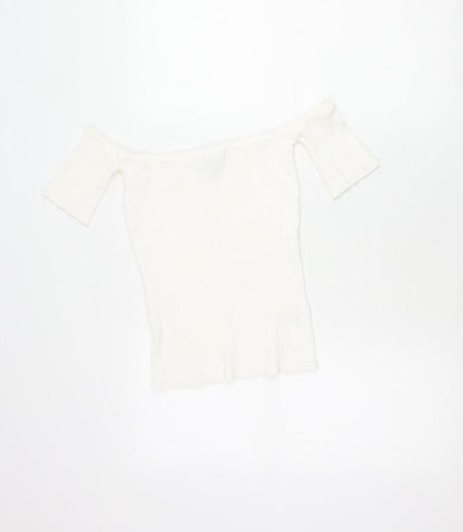 Next Women White Slim Fit Off Shoulder T-Shirt Size S