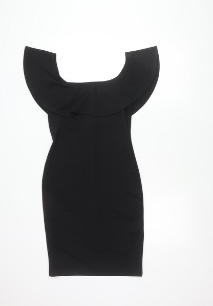 Lipsy Women Black Size 12 Off Shoulder Bodycon Ruffle Evening Dress