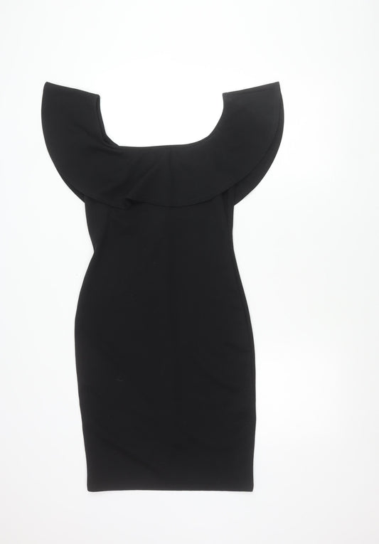 Lipsy Women Black Size 12 Off Shoulder Bodycon Ruffle Evening Dress