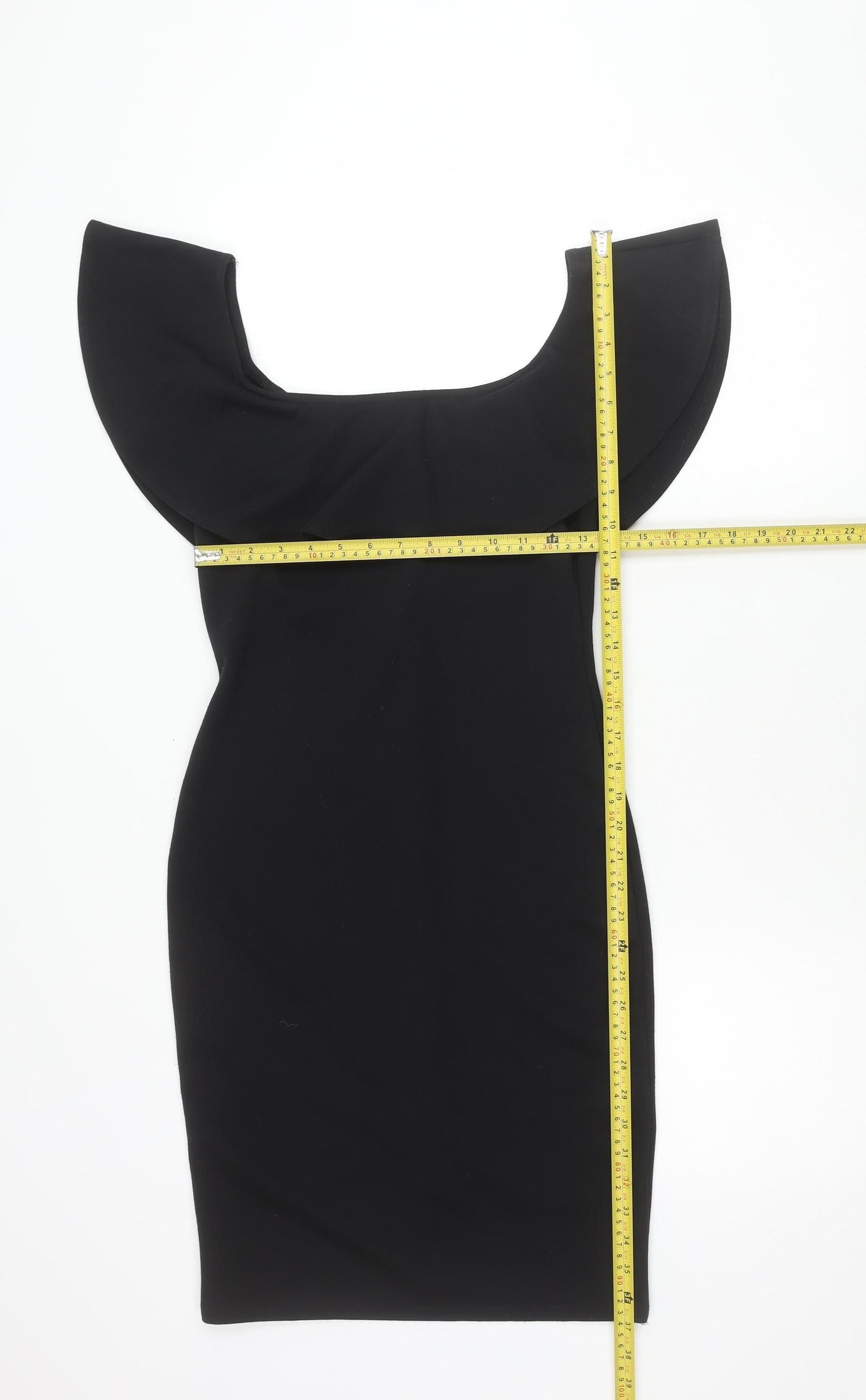 Lipsy Women Black Size 12 Off Shoulder Bodycon Ruffle Evening Dress