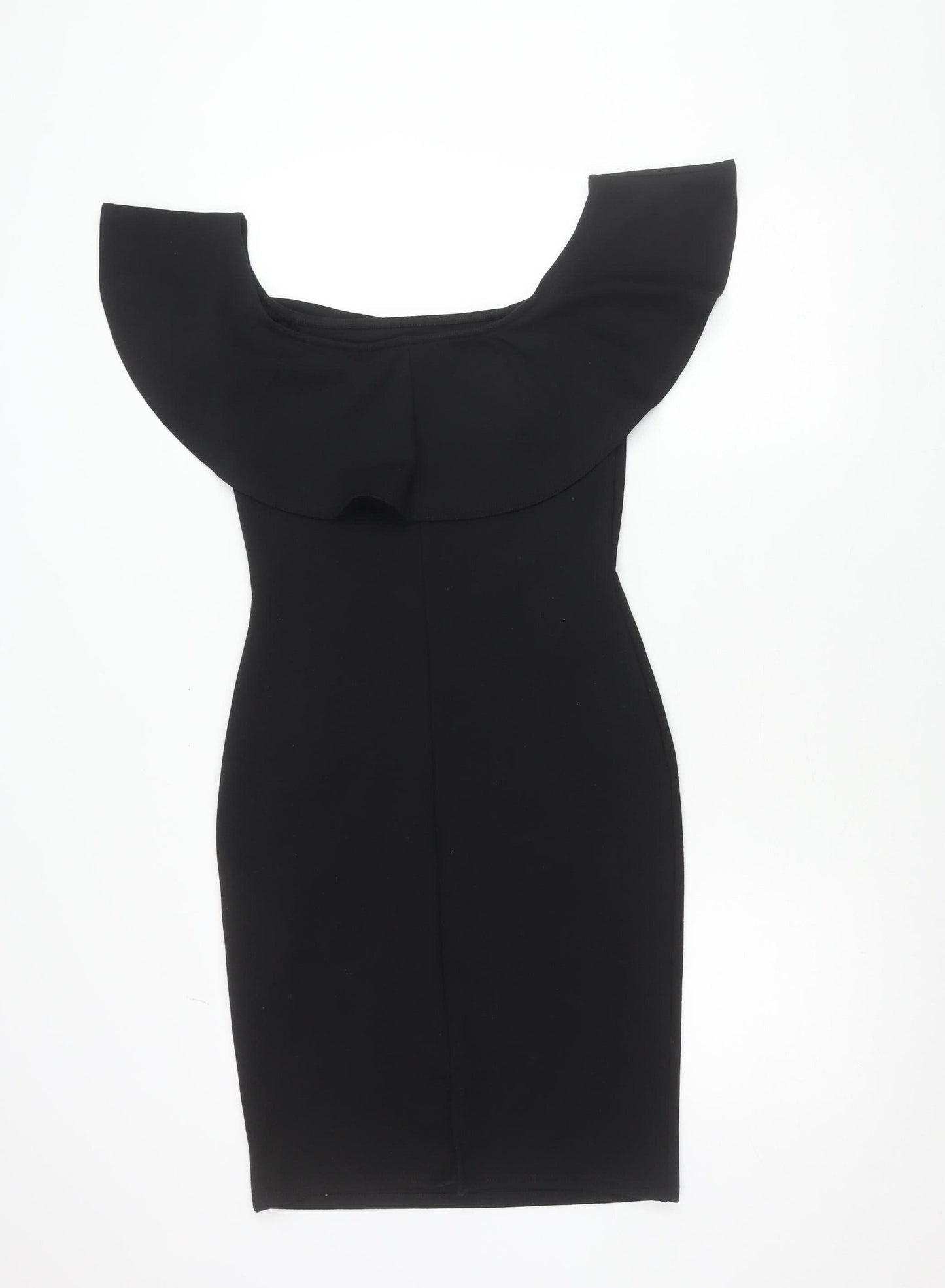 Lipsy Women Black Size 12 Off Shoulder Bodycon Ruffle Evening Dress