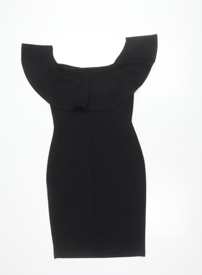 Lipsy Women Black Size 12 Off Shoulder Bodycon Ruffle Evening Dress