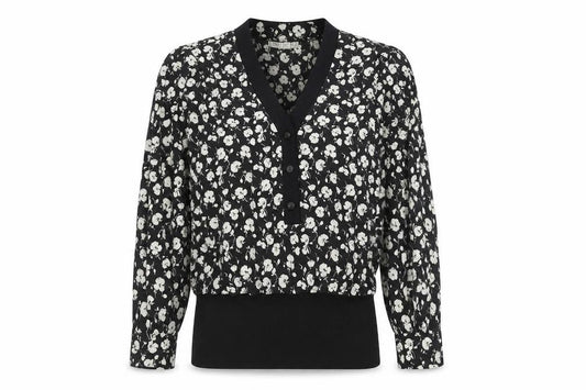Tricoville Women’s Black Floral V-Neck Tunic Blouse UK 12
