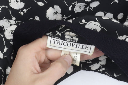 Tricoville Women’s Black Floral V-Neck Tunic Blouse UK 12