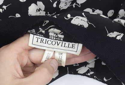 Tricoville Women’s Black Floral V-Neck Tunic Blouse UK 12