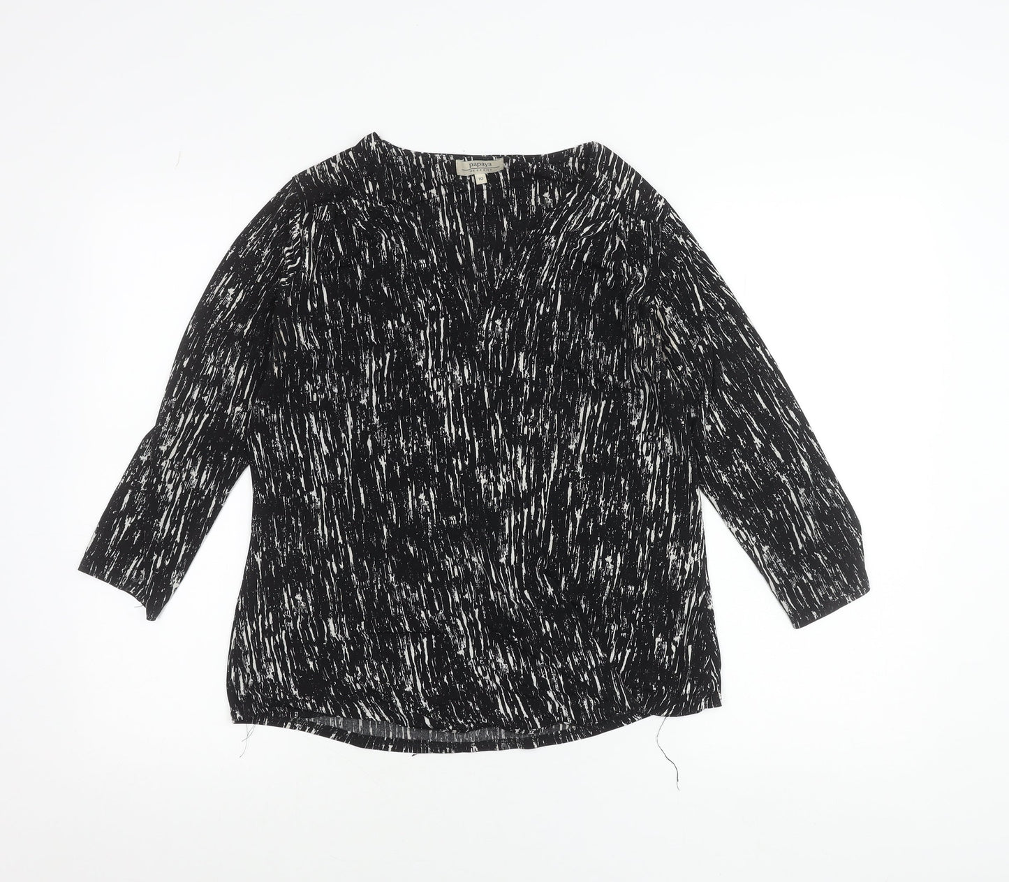 Papaya Women’s Black Abstract V-Neck Tunic Blouse Size 10