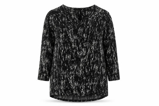 Papaya Women’s Black Abstract V-Neck Tunic Blouse Size 10