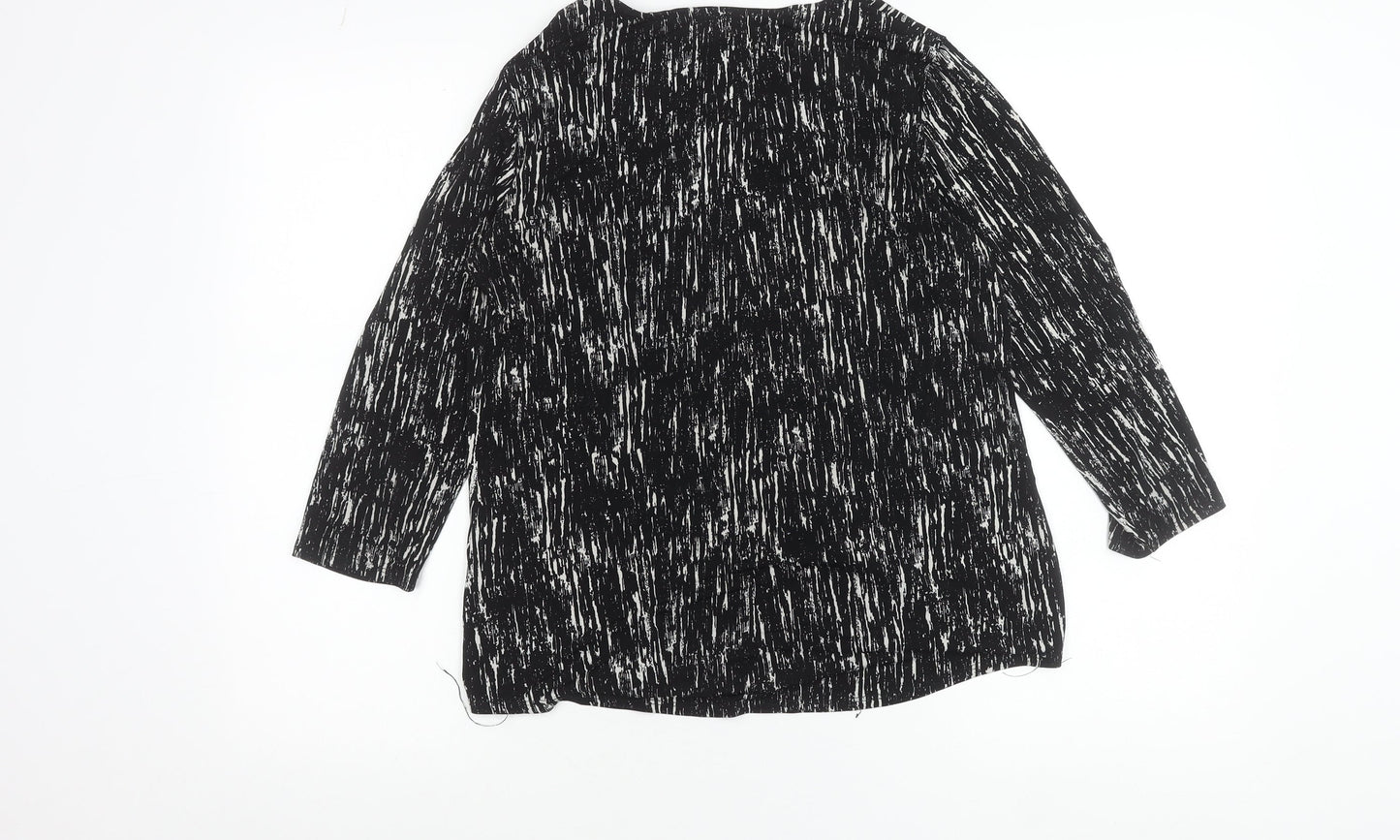 Papaya Women’s Black Abstract V-Neck Tunic Blouse Size 10