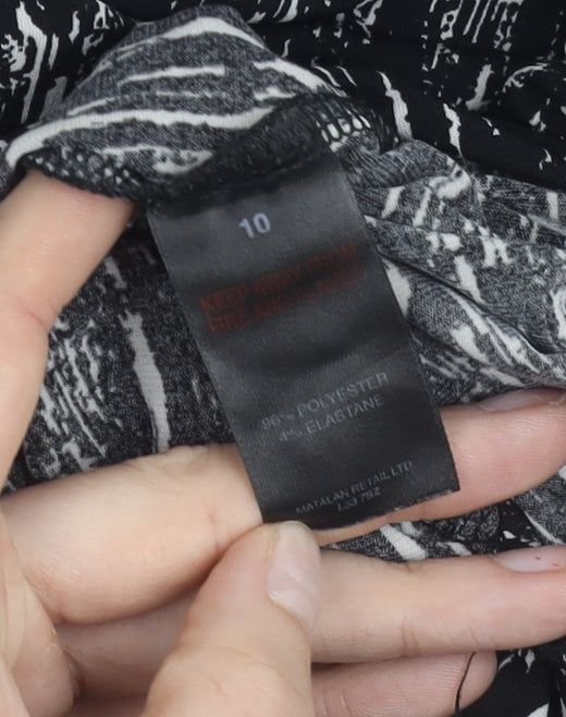 Papaya Women’s Black Abstract V-Neck Tunic Blouse Size 10