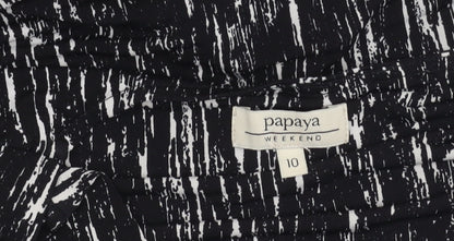 Papaya Women’s Black Abstract V-Neck Tunic Blouse Size 10