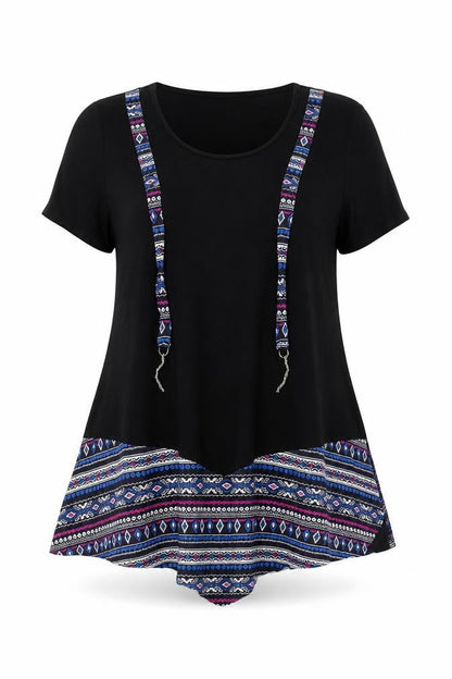 K&K Womens Black Multi Geometric Asymmetric Trapeze Dress M