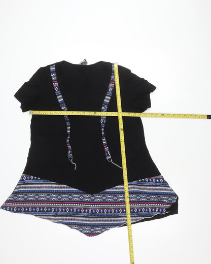 K&K Womens Black Multi Geometric Asymmetric Trapeze Dress M