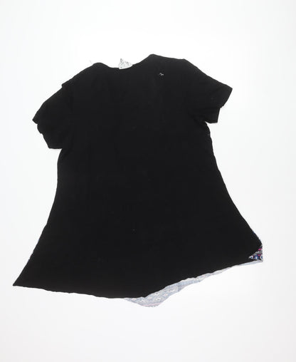 K&K Womens Black Multi Geometric Asymmetric Trapeze Dress M