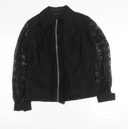 Dereta London Womens Black Lace Blouse Size 14 Zip Long Sleeve Vintage