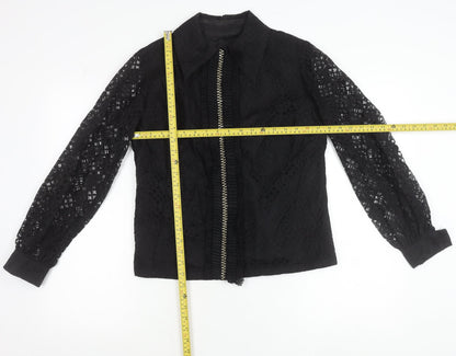Dereta London Womens Black Lace Blouse Size 14 Zip Long Sleeve Vintage