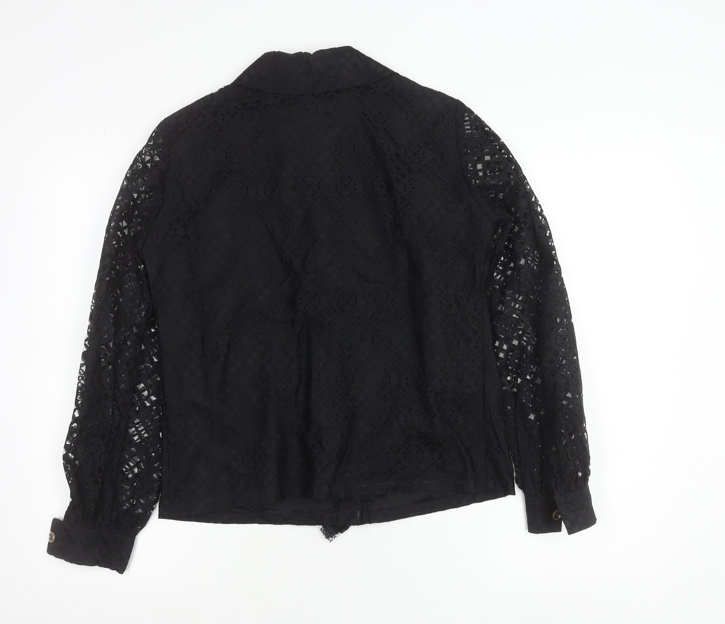 Dereta London Womens Black Lace Blouse Size 14 Zip Long Sleeve Vintage