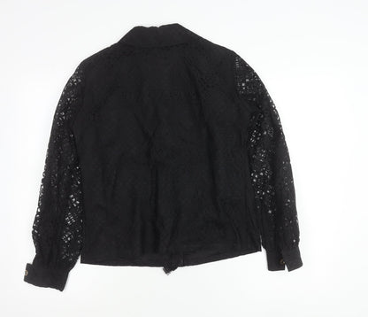 Dereta London Womens Black Lace Blouse Size 14 Zip Long Sleeve Vintage