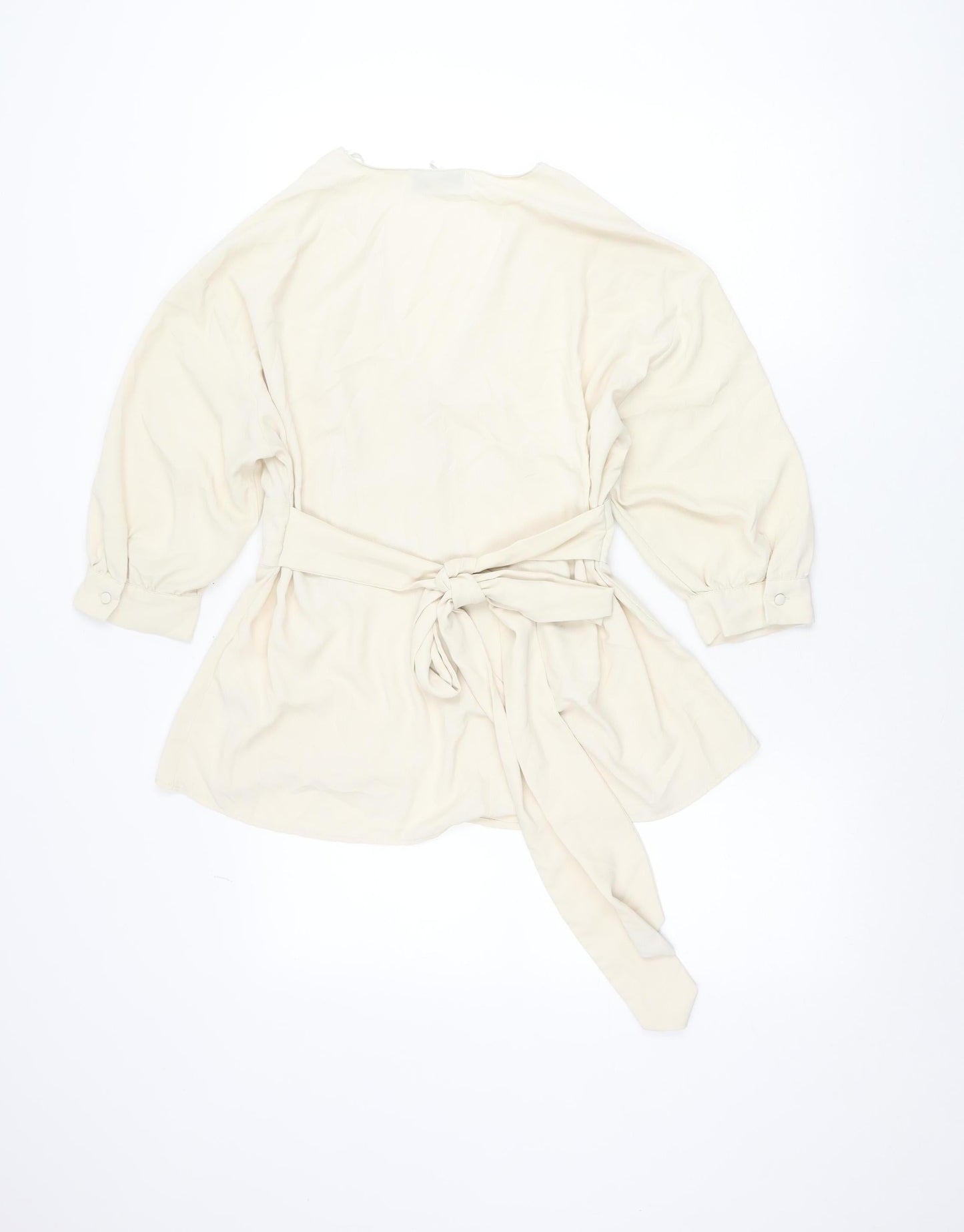 Topshop Women’s Ivory Wrap Blouse Size 10 Long Sleeve Puff Tie Waist