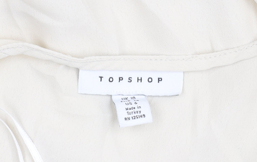 Topshop Women’s Ivory Wrap Blouse Size 10 Long Sleeve Puff Tie Waist