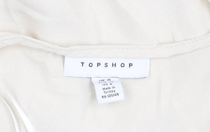 Topshop Women’s Ivory Wrap Blouse Size 10 Long Sleeve Puff Tie Waist