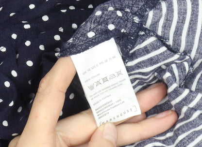 Warehouse Women Blue Polka Dot Stripe Shirt Dress Size 10 Long Sleeve Asymmetric Hem