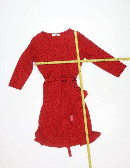 Oasis Women’s Red Polka Dot Wrap Dress XS Long Sleeve