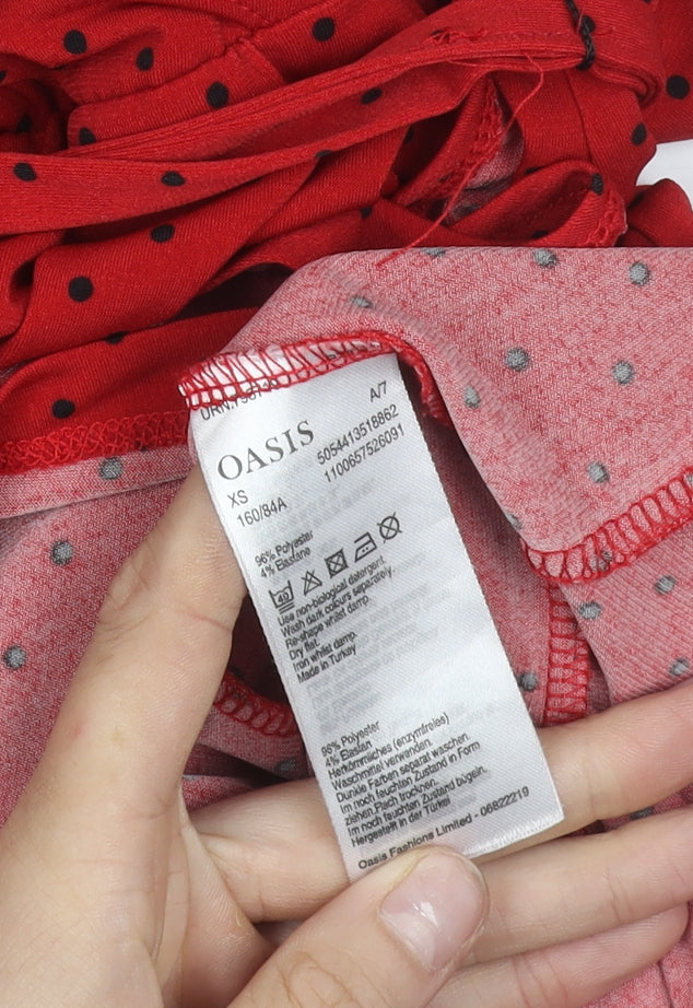 Oasis Women’s Red Polka Dot Wrap Dress XS Long Sleeve