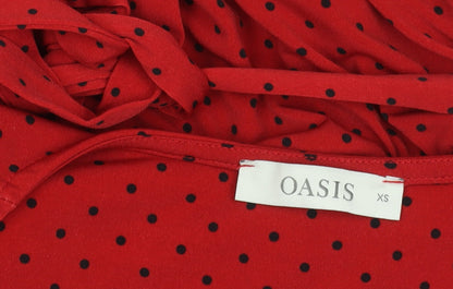 Oasis Women’s Red Polka Dot Wrap Dress XS Long Sleeve