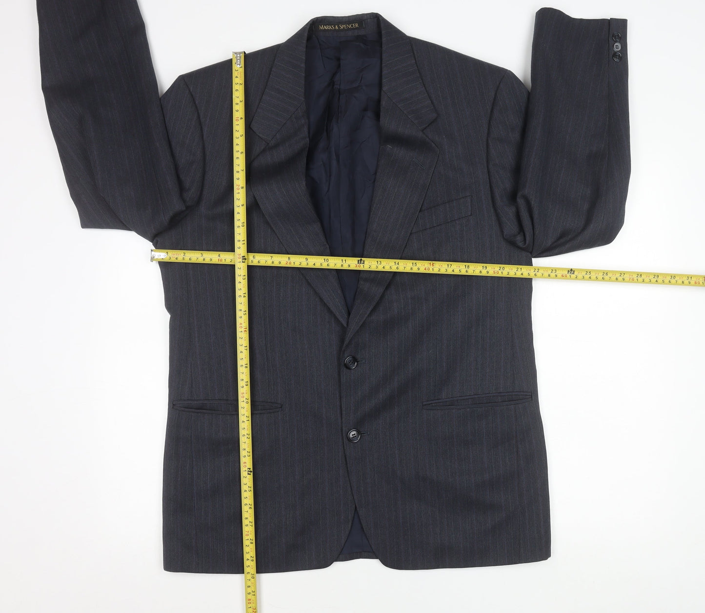 Marks and Spencer Men’s Blue Pinstripe Suit Jacket 40 Chest
