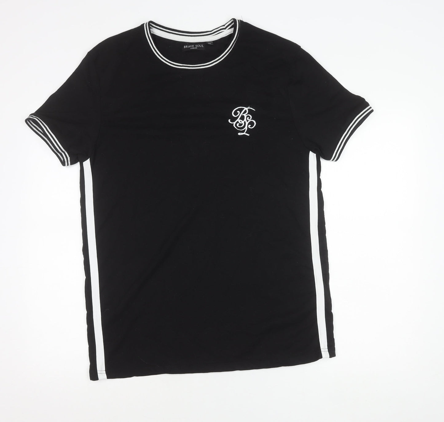Brave Soul Men’s Black XL Crew Neck Short Sleeve Cotton T-Shirt