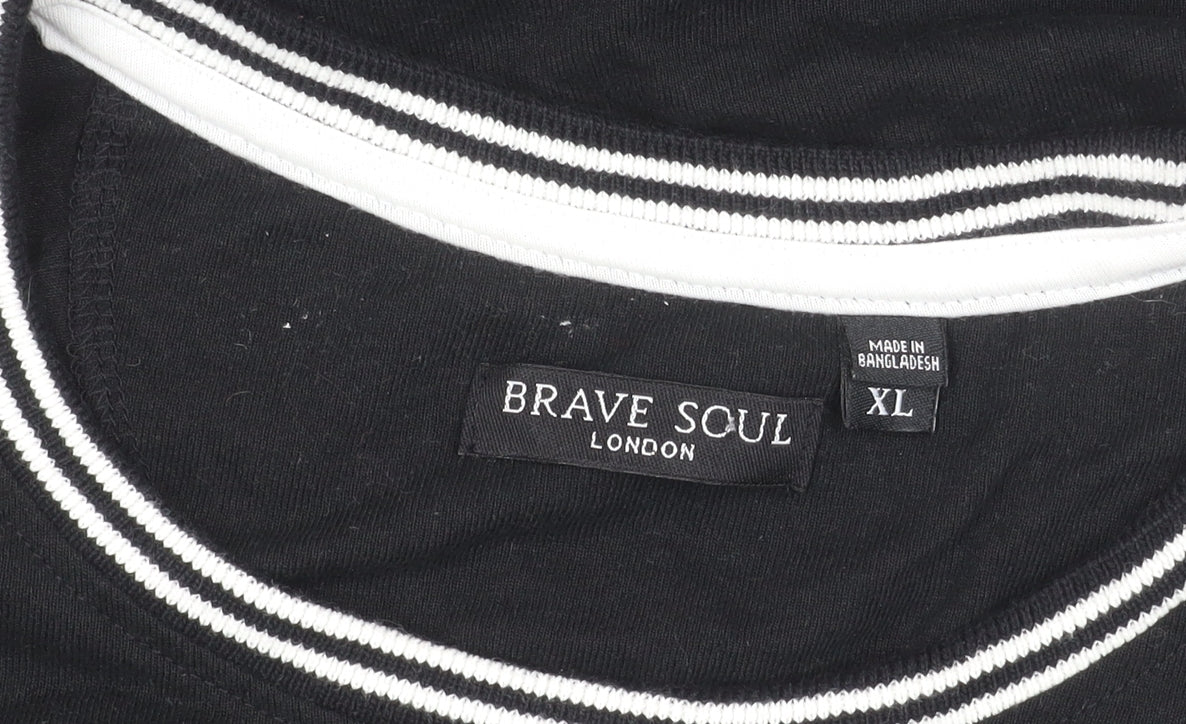 Brave Soul Men’s Black XL Crew Neck Short Sleeve Cotton T-Shirt