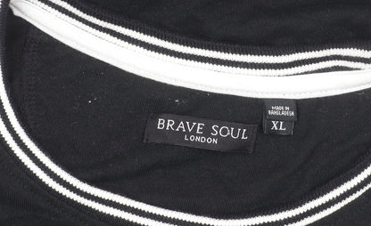 Brave Soul Men’s Black XL Crew Neck Short Sleeve Cotton T-Shirt