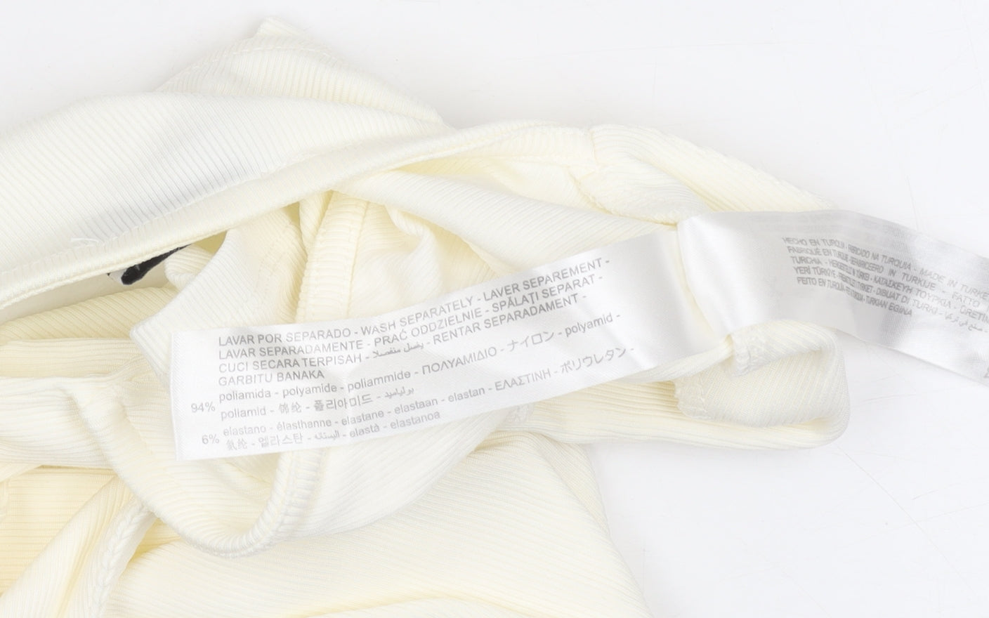 Bershka Women Ivory Cropped V-Neck Cut Out Slim T-Shirt M