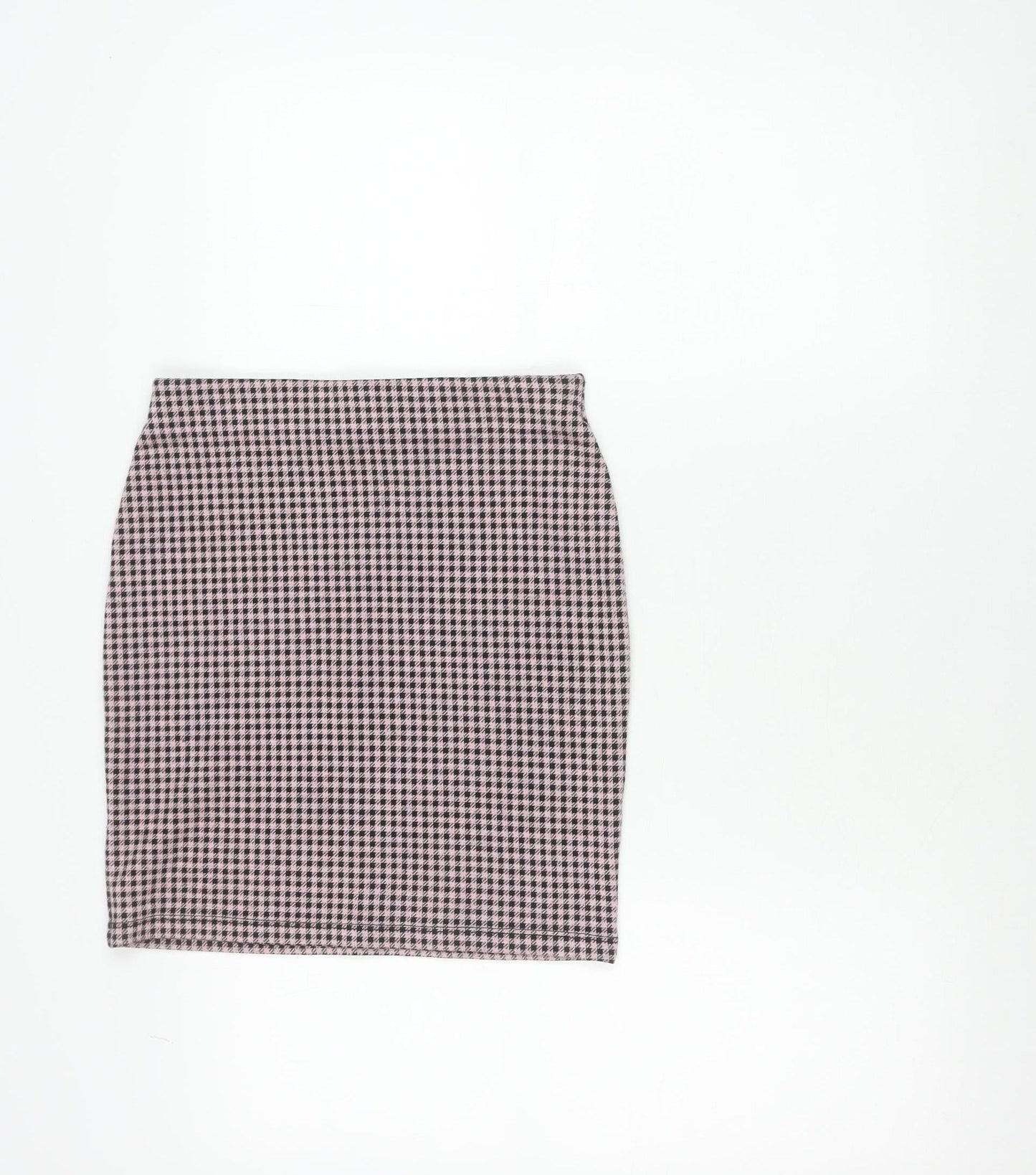 New Look Womens Pink Black Check Mini Pencil Skirt Size 8