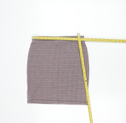 New Look Womens Pink Black Check Mini Pencil Skirt Size 8