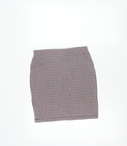 New Look Womens Pink Black Check Mini Pencil Skirt Size 8