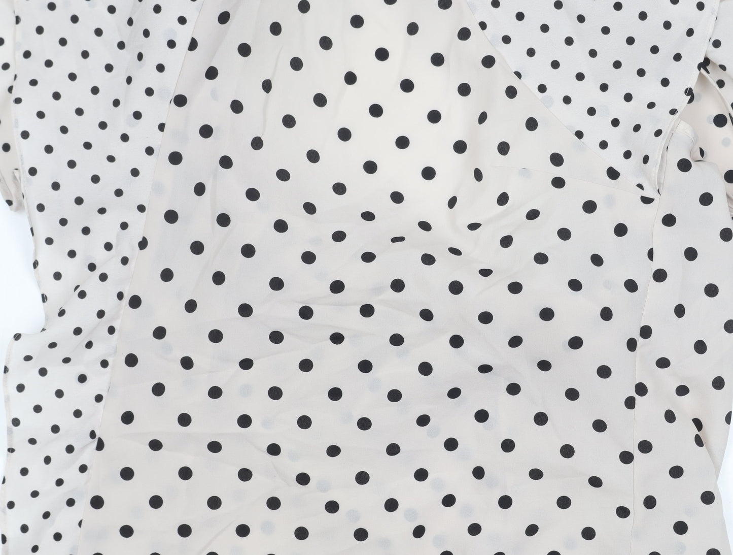 Warehouse Women’s Beige Polka Dot Chiffon Blouse UK 8 Classic Scoop Neck