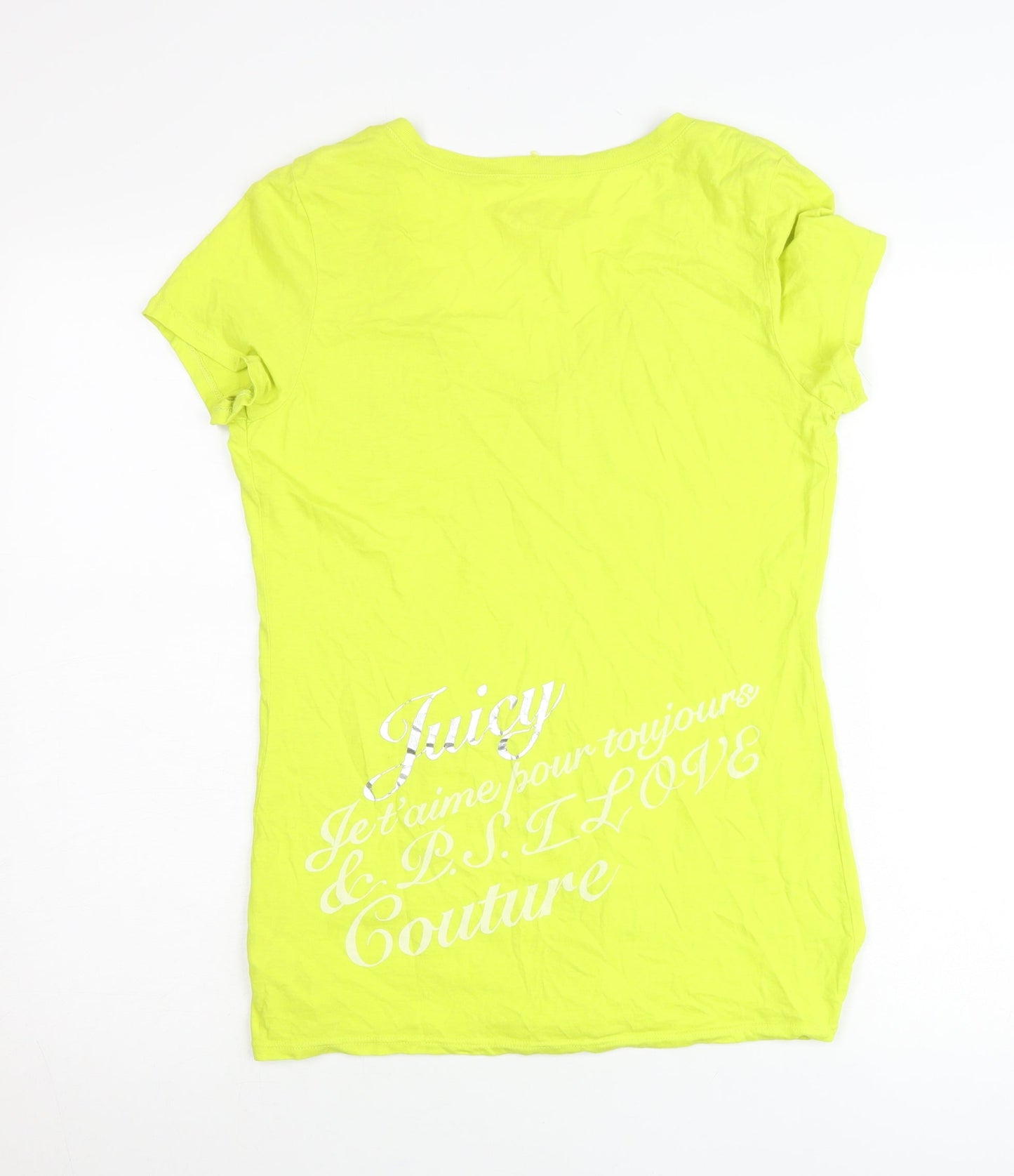 Juicy Couture Womens Yellow V-Neck T-Shirt Size L Short Sleeve