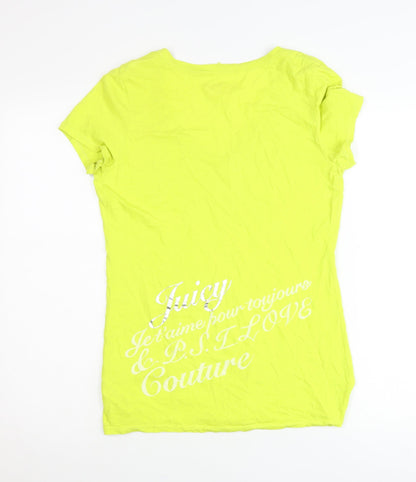 Juicy Couture Womens Yellow V-Neck T-Shirt Size L Short Sleeve