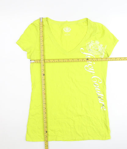 Juicy Couture Womens Yellow V-Neck T-Shirt Size L Short Sleeve