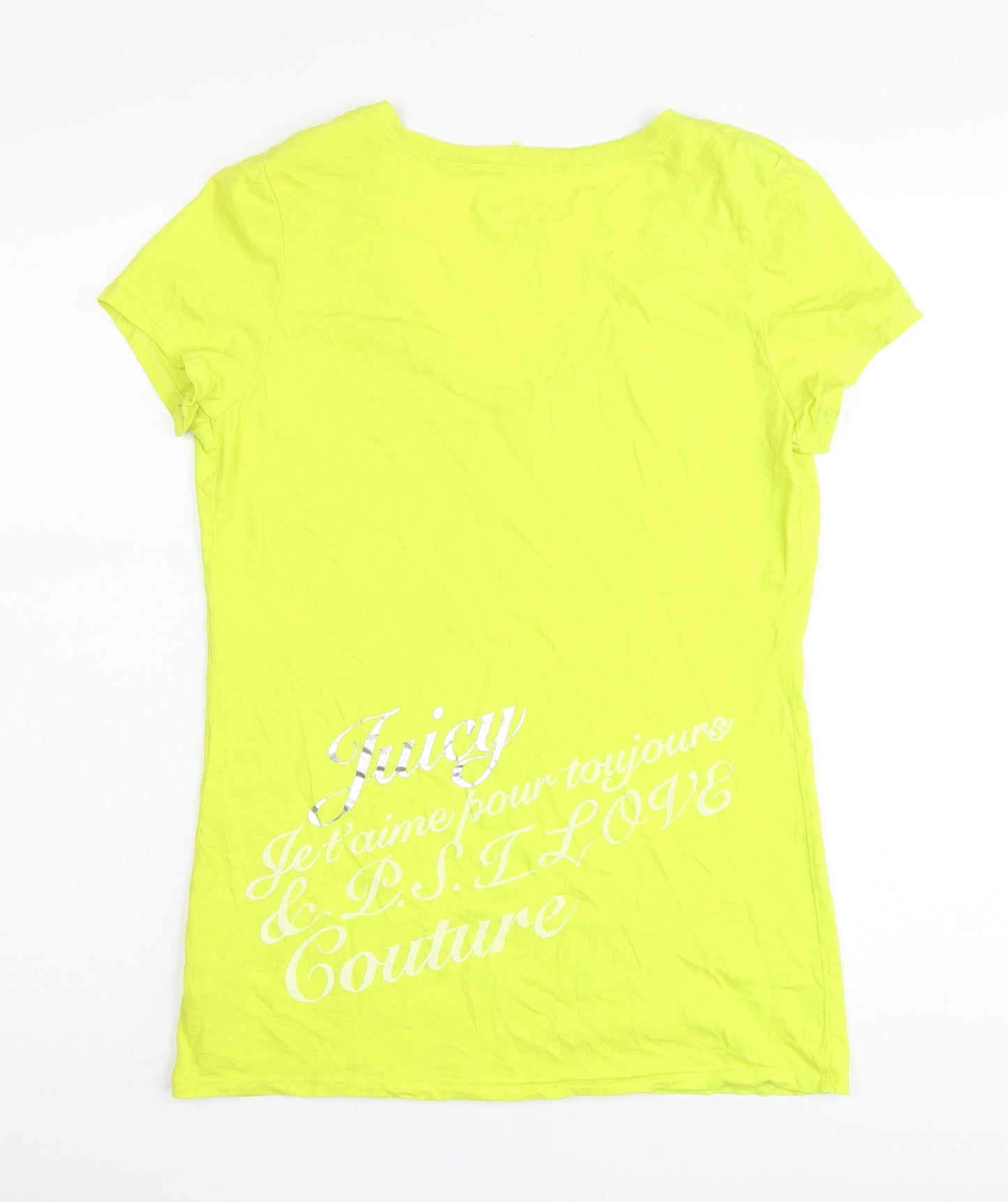Juicy Couture Womens Yellow V-Neck T-Shirt Size L Short Sleeve