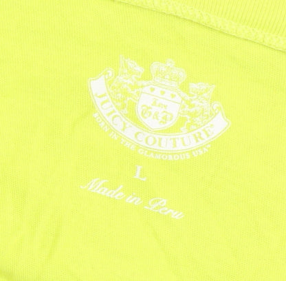 Juicy Couture Womens Yellow V-Neck T-Shirt Size L Short Sleeve
