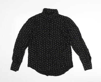 Next Womens Black Floral Button-Up Tunic Shirt Size 8 Long Sleeve