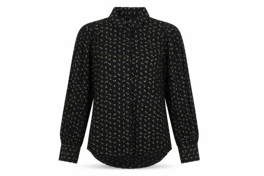 Next Womens Black Floral Button-Up Tunic Shirt Size 8 Long Sleeve