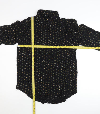 Next Womens Black Floral Button-Up Tunic Shirt Size 8 Long Sleeve