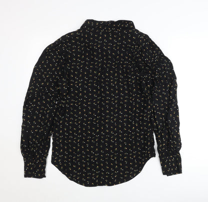 Next Womens Black Floral Button-Up Tunic Shirt Size 8 Long Sleeve