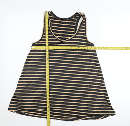 MNG Collection Womens XS Black Beige Striped Tank Top V-Neck Sleeveless