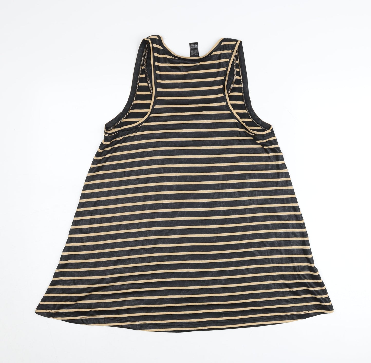 MNG Collection Womens XS Black Beige Striped Tank Top V-Neck Sleeveless